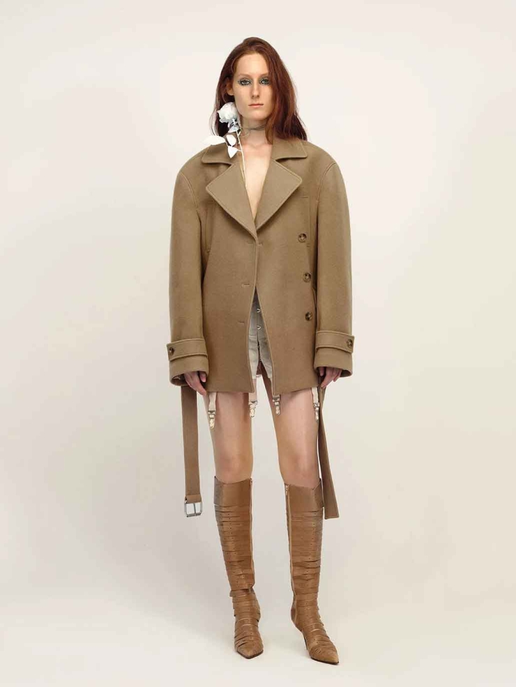 Camel Wide-shoulder Peacoat