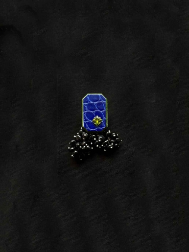 Black Agate Cluster Rare Leather  Gemstone Stud-Single