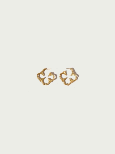 Gold Floral Inlaid Branch Hoop Earrings