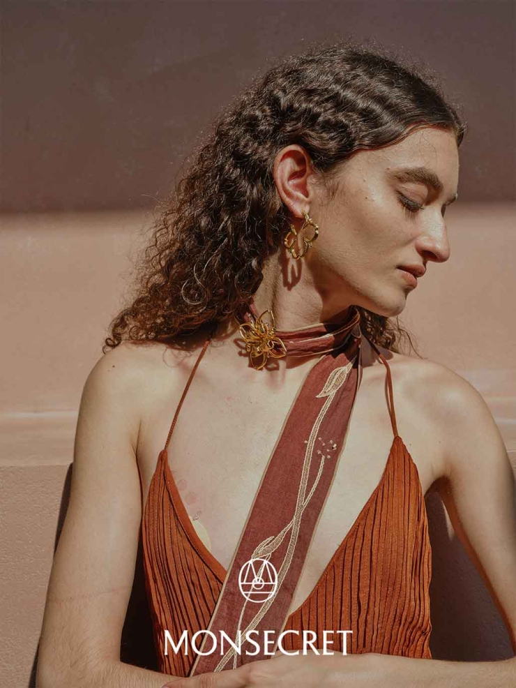 Gold Floral Inlaid Branch Hoop Earrings