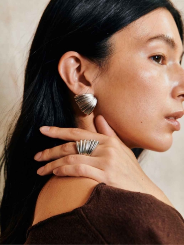 Silver Palm Leaf Stud Earrings