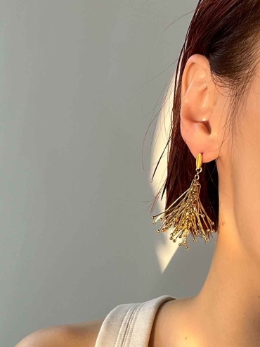 Gold Pine Needle Stud Earrings