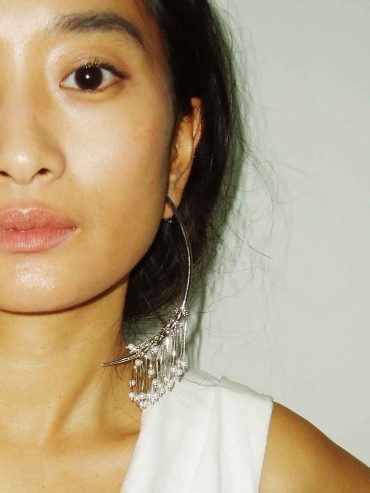 Silver Rain Pine Pearl Half Drop Earrings