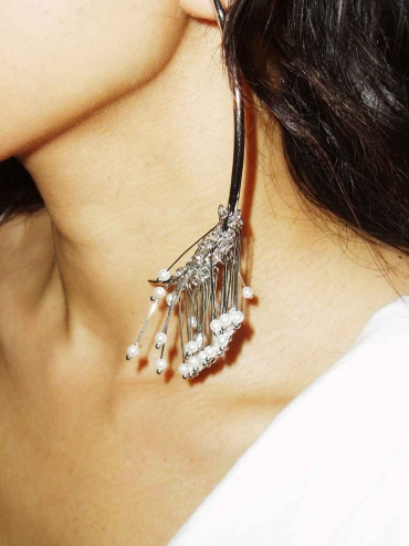 Silver Rain Pine Pearl Half Drop Earrings