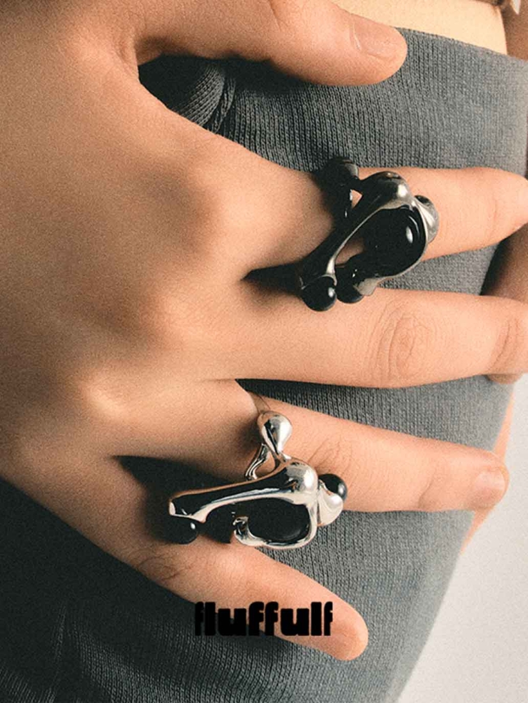 Black Large Split Growing Irregular Sphere Ring