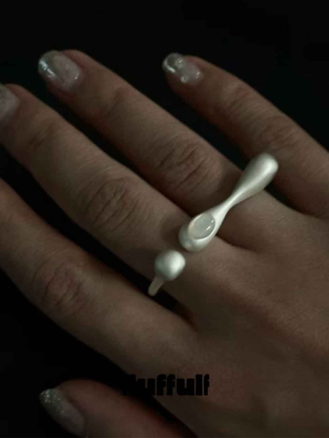 White Floating Split Stone Double-Finger Ring