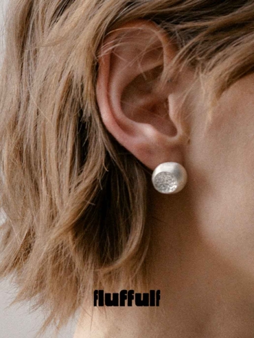 Silver Textured Soft Form Hemisphere Stud Earrings