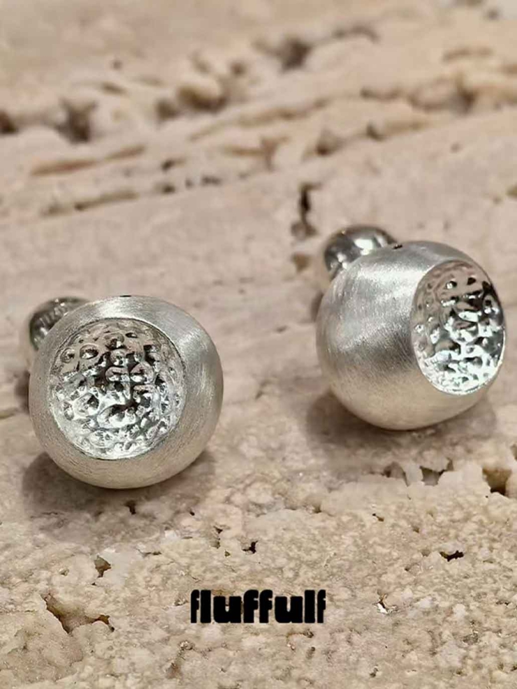 Silver Textured Soft Form Hemisphere Stud Earrings