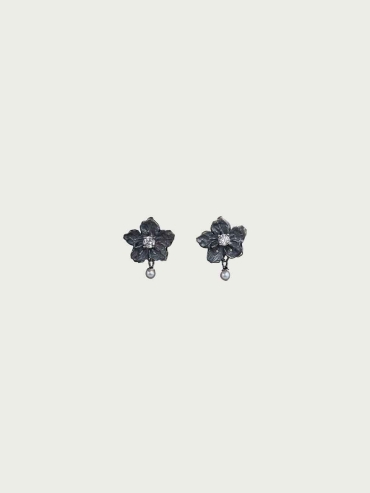 Black Moonlit Flower Earrings