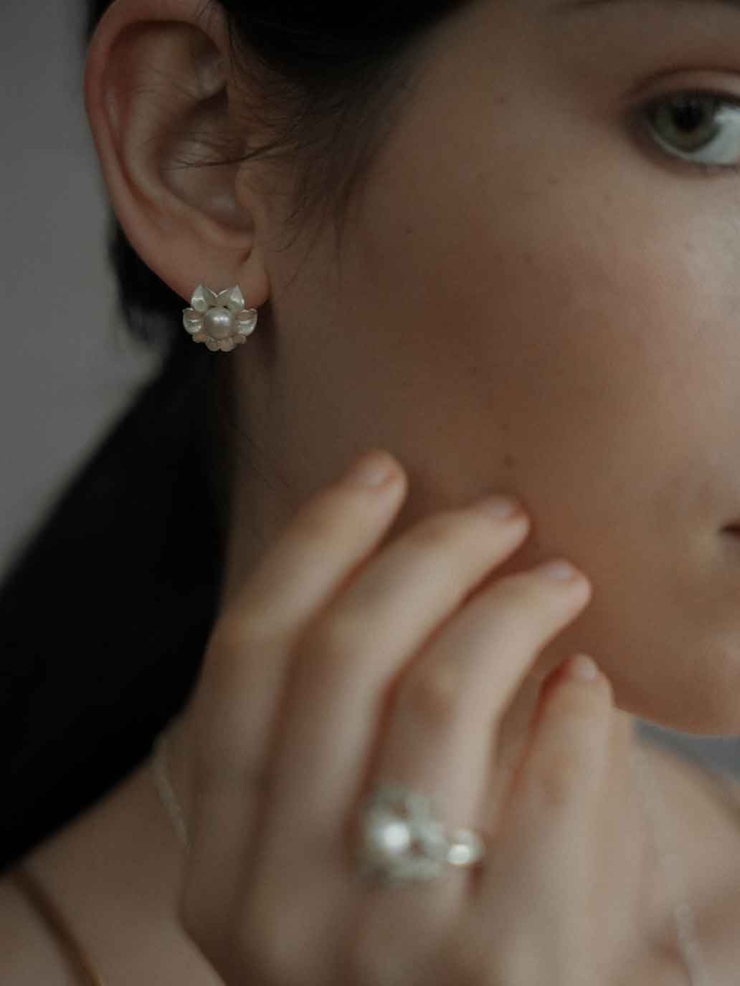 Silver Mandala Flower Earrings