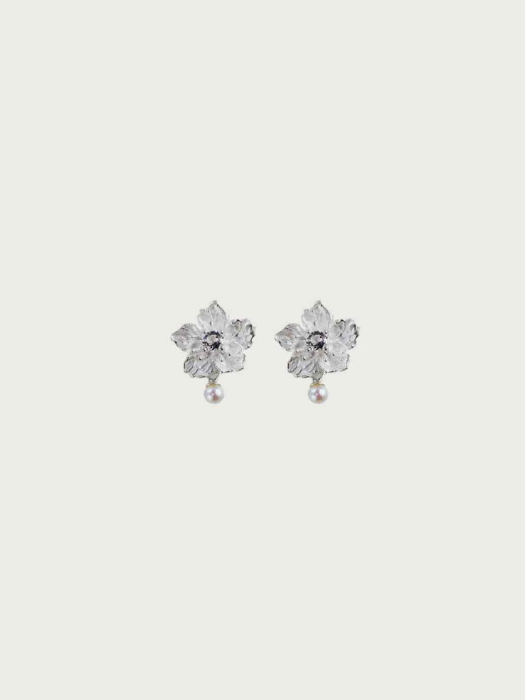 Silver Moonlit Flower Earrings