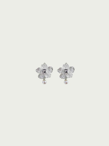 Silver Moonlit Flower Earrings