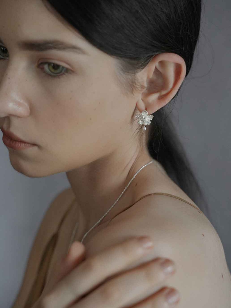 Silver Moonlit Flower Earrings