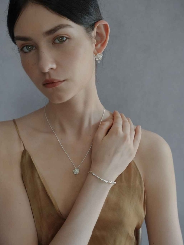 Silver Moonlit Flower Earrings