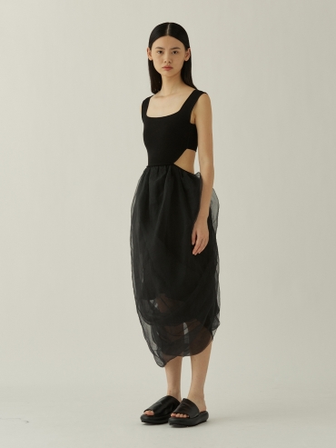 Black organza twisted hem dress