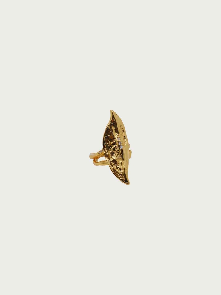 Gold Broad Leaf Vertical Ring