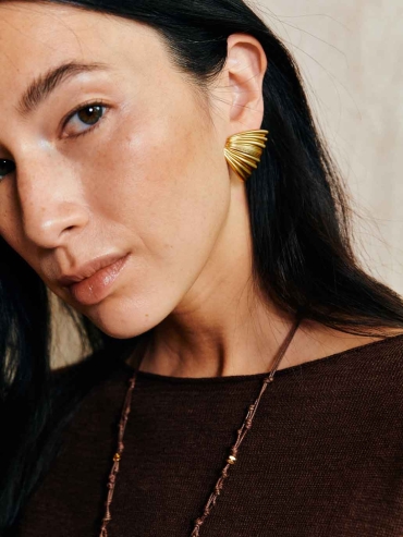 Gold Palm Leaf Stud Earrings