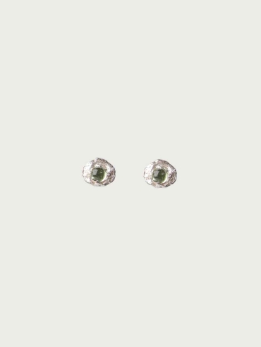 Silver Cloud Mist Peridot Stud Earrings