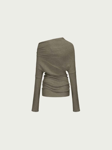 Khaki Asymmetric One-Shoulder Base Layer Top