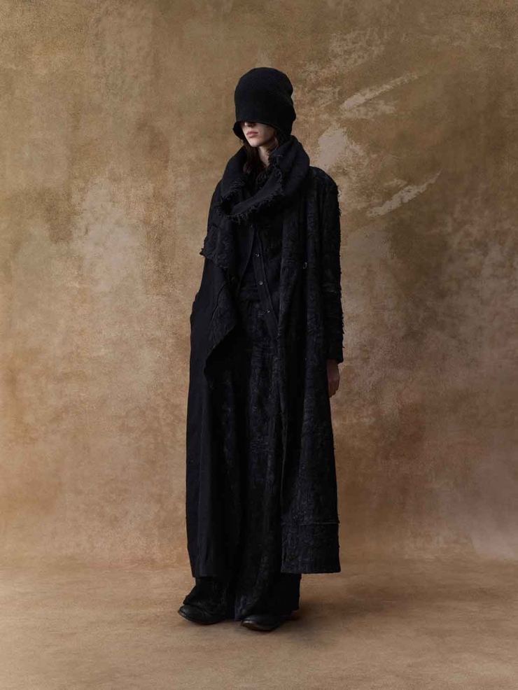 Black Wool Patchwork Distressed Jacquard Cardigan