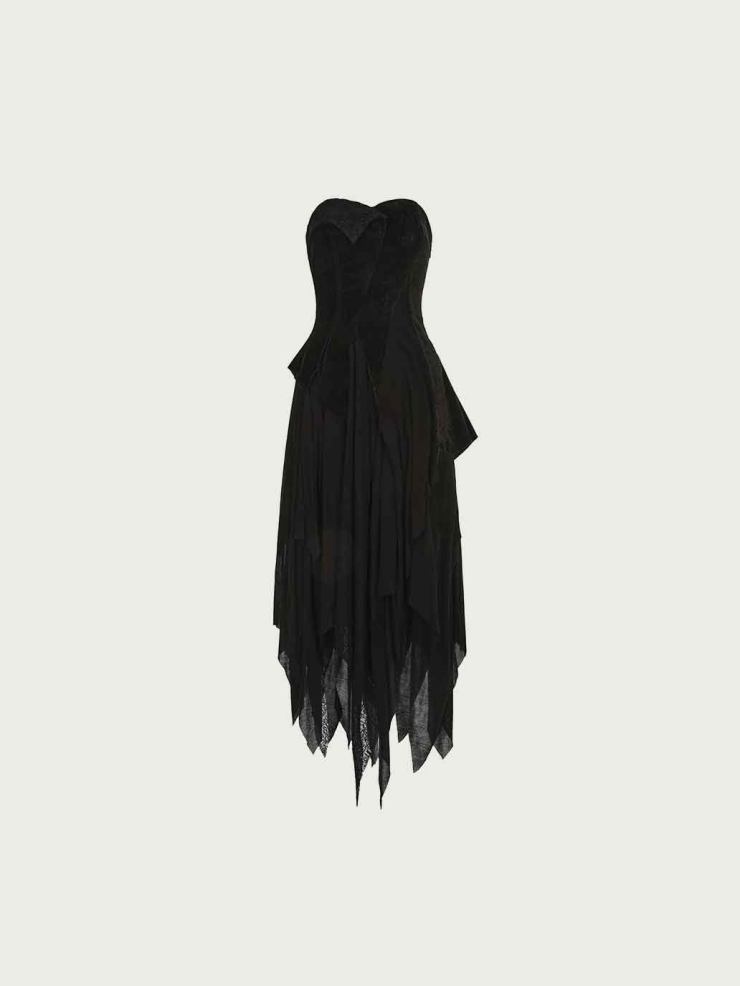 Black Lace Point-Hem Strapless Dress