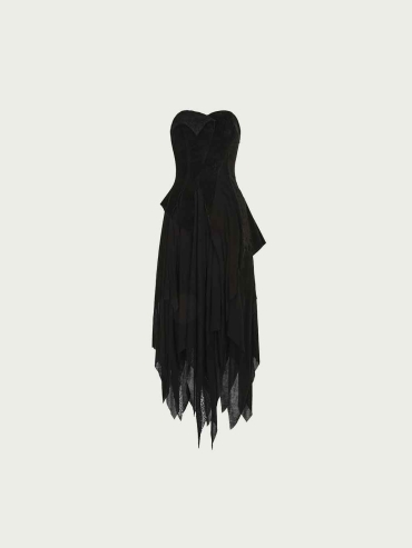 Black Lace Point-Hem Strapless Dress