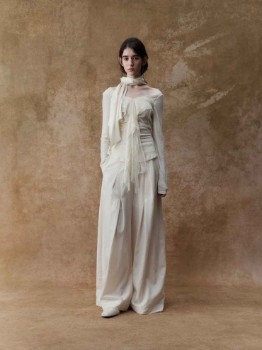 Cream Lace-Paneled Long-Sleeve Top