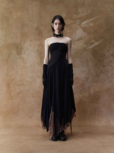 Color-Block Layered Strapless Dress