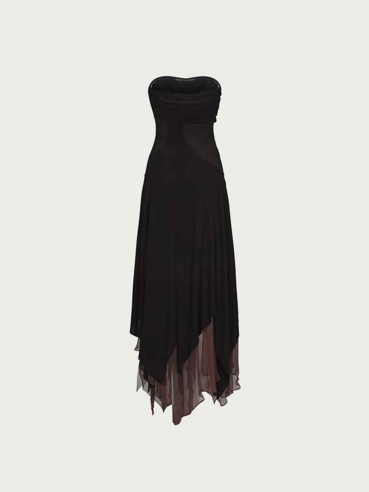 Color-Block Layered Strapless Dress