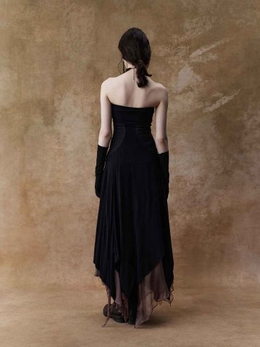 Color-Block Layered Strapless Dress