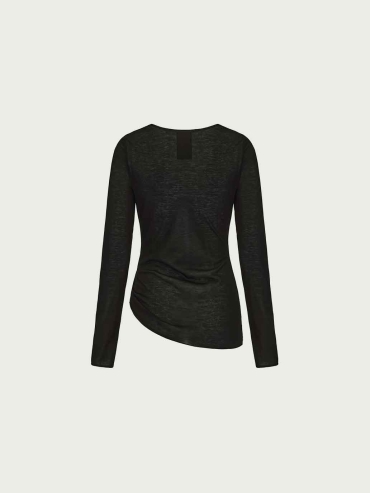 Black Knit Draped-Neck Top