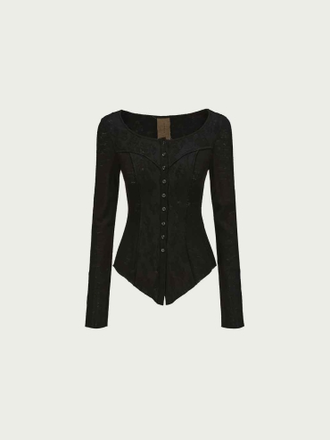 Black Patchwork Wool Crewneck Top