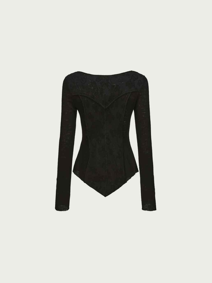 Black Patchwork Wool Crewneck Top