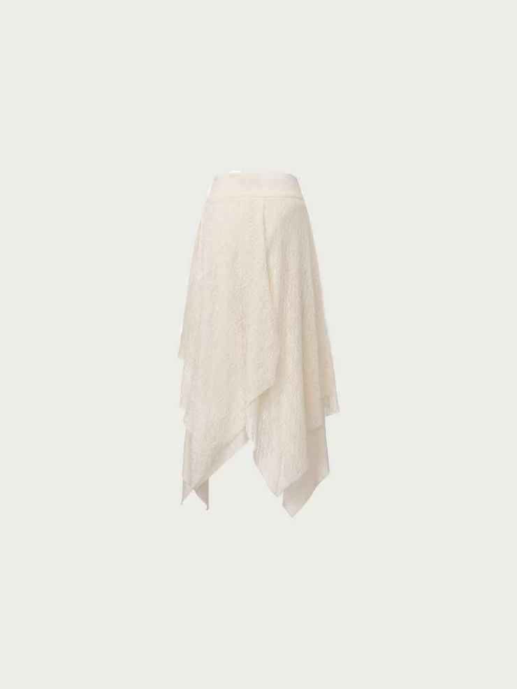 White Lace Point-Panel Skirt