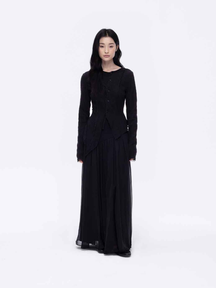 Black Paneled Full-Skirt Maxi Skirt
