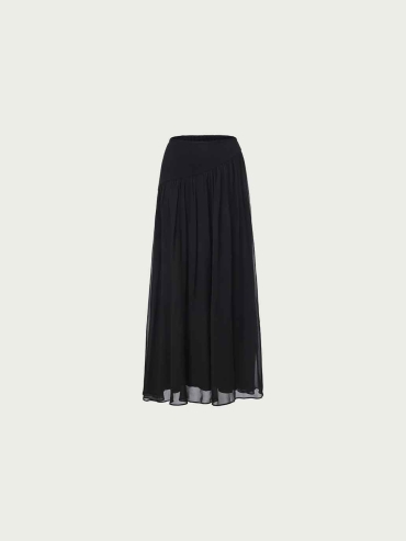 Black Paneled Full-Skirt Maxi Skirt