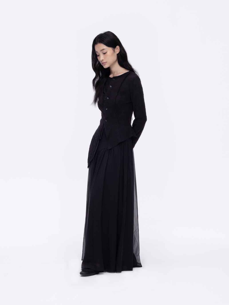 Black Paneled Full-Skirt Maxi Skirt