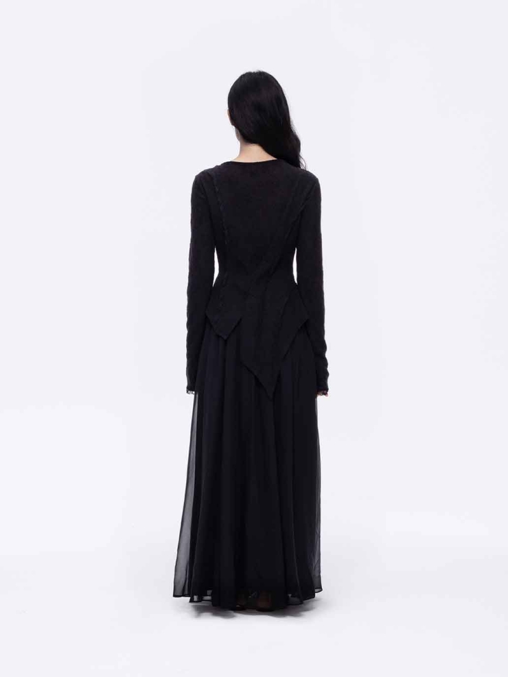 Black Paneled Full-Skirt Maxi Skirt