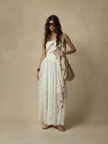 Wrapped Corset-Boned Lace Strapless Dress