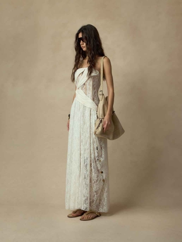 Wrapped Corset-Boned Lace Strapless Dress