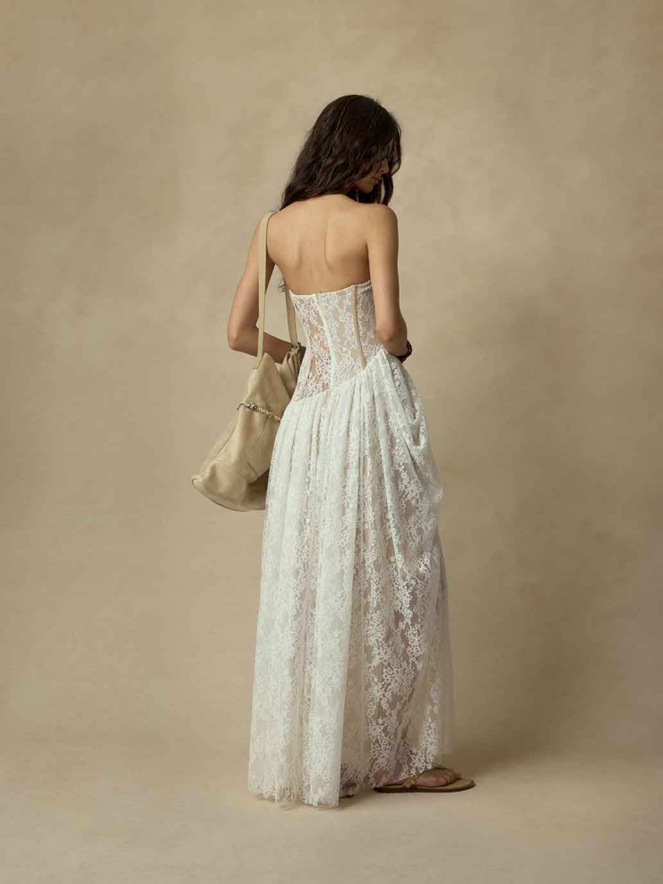 Wrapped Corset-Boned Lace Strapless Dress