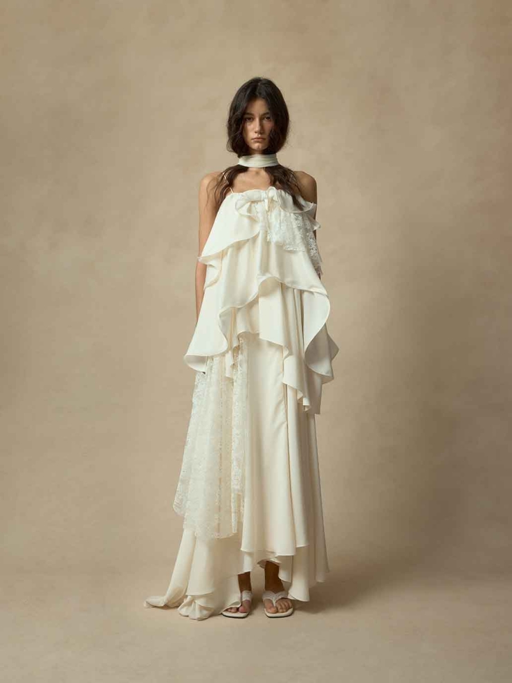 Asymmetric Lace Ruffle Camisole Dress