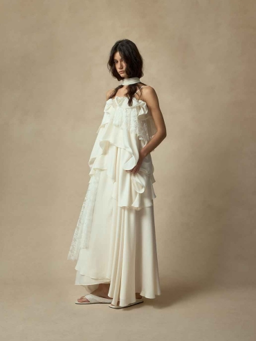 Asymmetric Lace Ruffle Camisole Dress