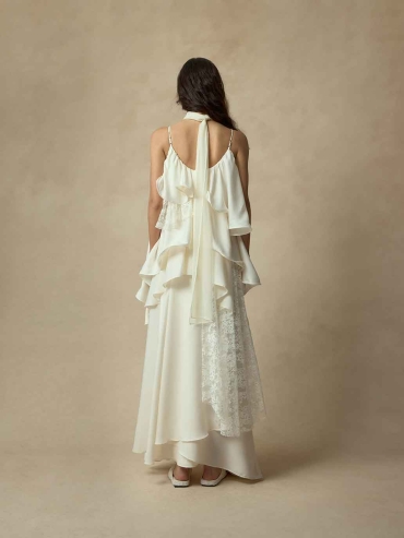 Asymmetric Lace Ruffle Camisole Dress