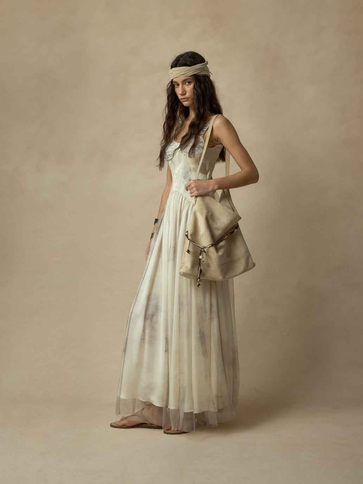 Printed Paneled Lace-Up Dress