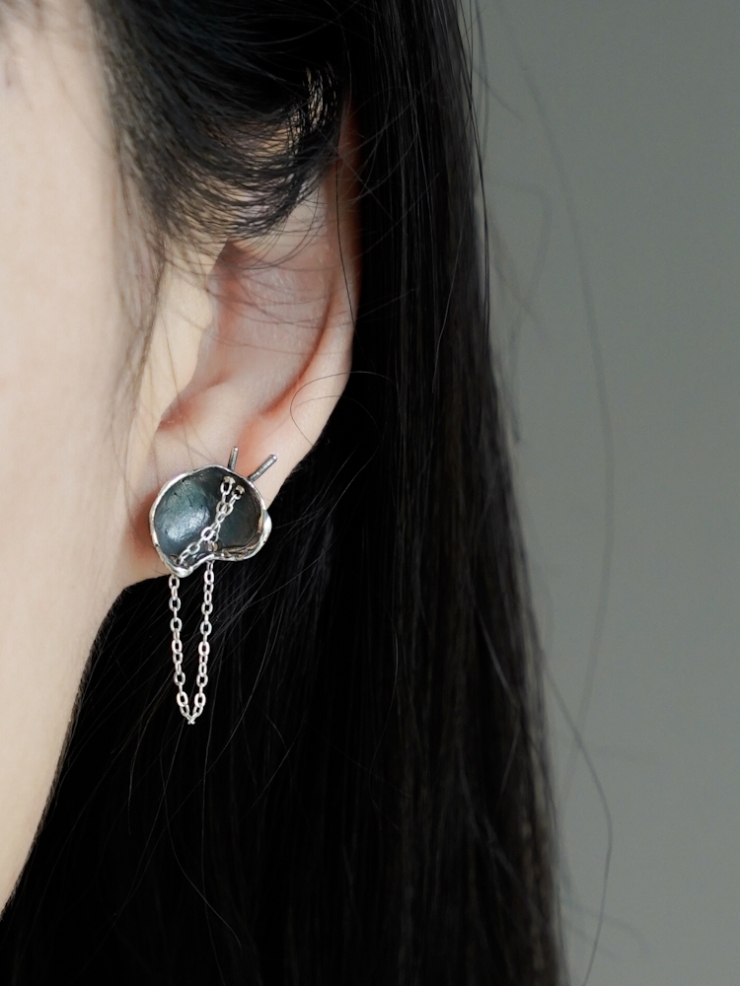 Black Eggshell Silver Earrings