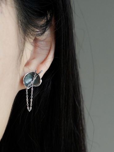 Black Eggshell Silver Earrings