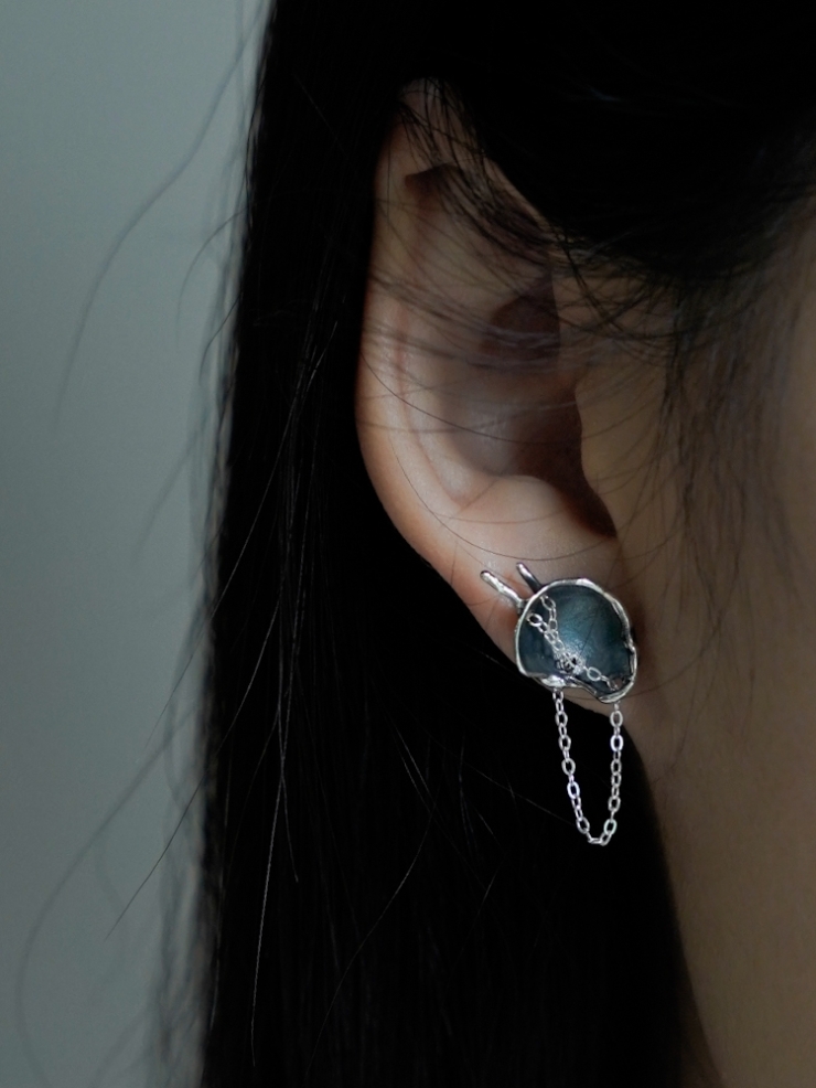 Black Eggshell Silver Earrings