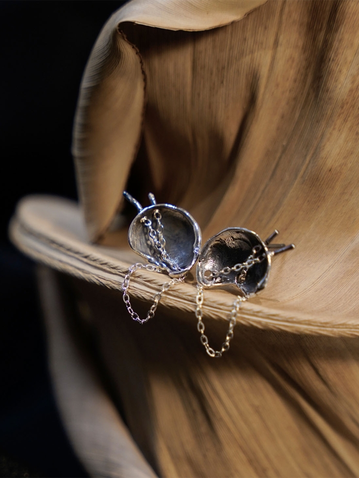 Black Eggshell Silver Earrings