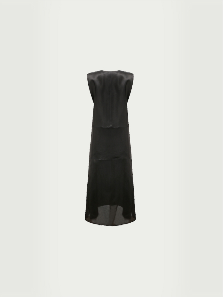 Deep navy sleeveless layered button down dress